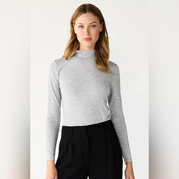 Nine West Gray Mock Neck Long Sleeve Top (L) - Picture 1 of 6